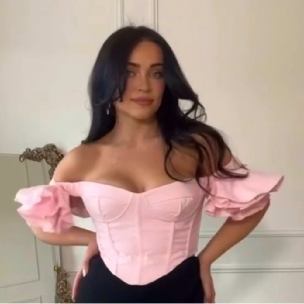 Bardot Sigma Corset Top in Soft Pink Linen Off the Shoulder sz 4